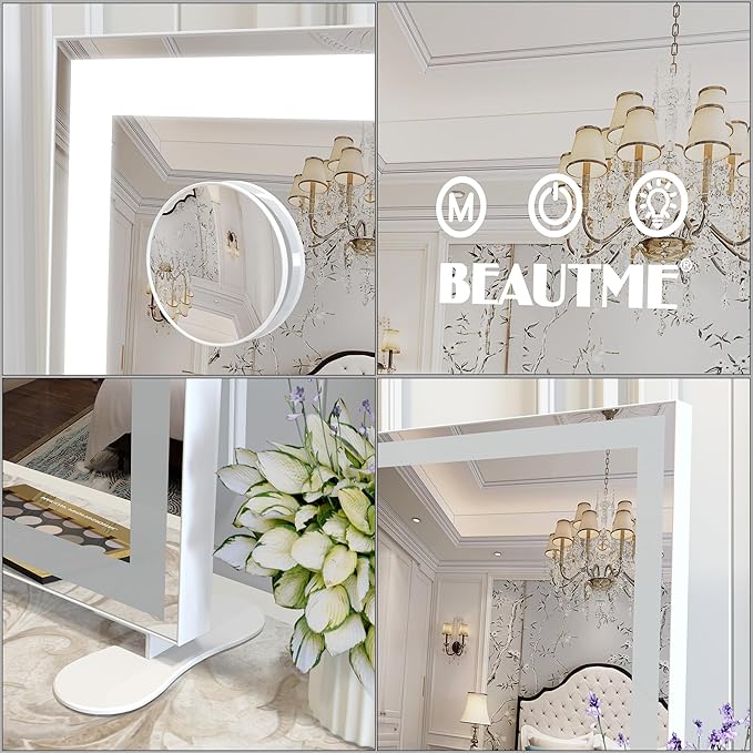 BEAUTME Vanity Mirror with Lights for Tabletop,Hollywood Lighted Makeup Mirror for Dressing Room & Bedroom,Big Desk Mirror Vanity (600×507×150mm)