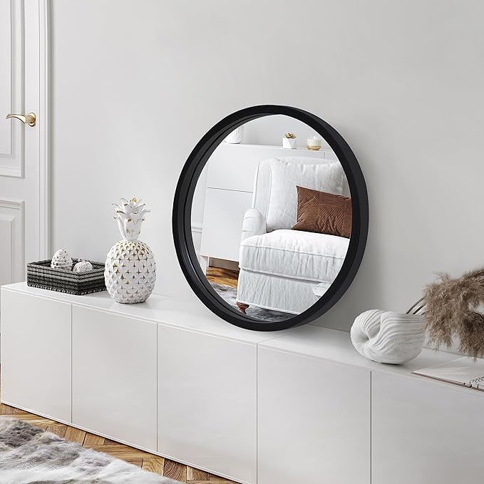 Americanflat 20" Round Mirror - Hanging Mirrors with Durable Frame - Modern Mirror for Bathroom, Bedroom, Living Room - Mirrors for Wall Display and Home Decor - Black