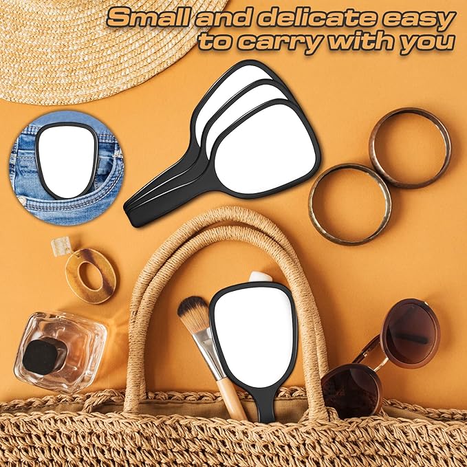 60 Pcs 7.08 x 3.14 Inch Hand Handheld Mirror with Handle Plastic Compact Travel Makeup Cosmetic Mirror Small Personal Portable Hand Held Mirror for Home Vanity Camping (Black)