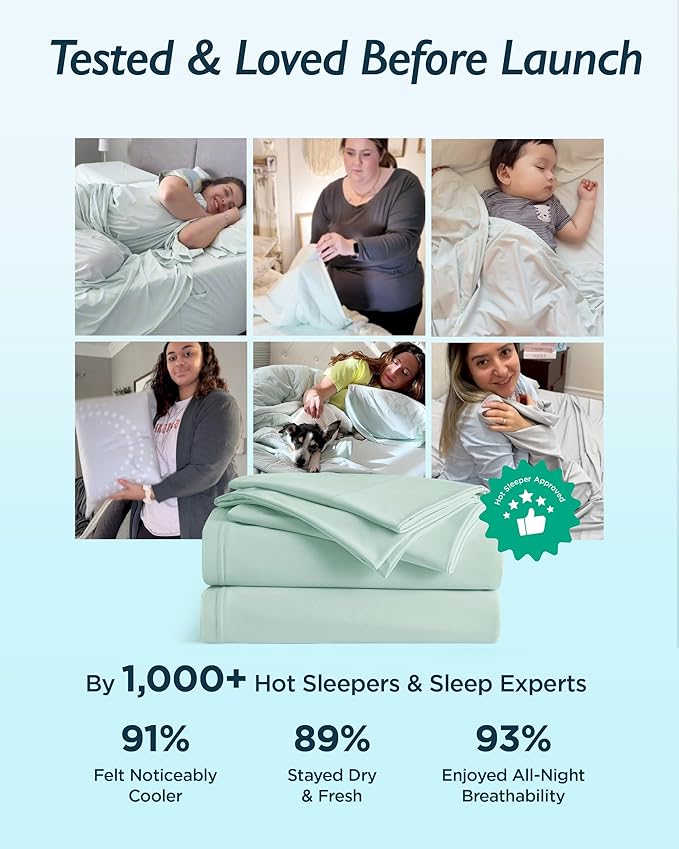 Breescape Cooling Sheet Set Cal King Size - BlendTek™ Dry & Cool Technology for Hot Sleepers and Night Sweats, Q-Max>0.46 Tech, Deep Pocket Up to 18", 360° Elastic Band, Mint Green