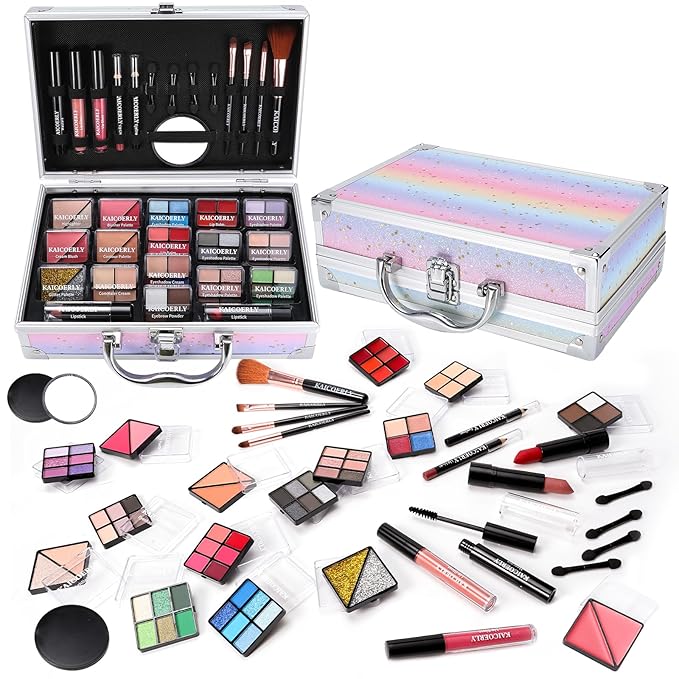Makeup Kit for Women Girls, Fashionable Make Up Present Set for Beginners Professionals Traveler with Case, Makeup Essential with Eyeshadow Palette, Lip Gloss, Mascara,Foundation Face Primer(Rainbow)