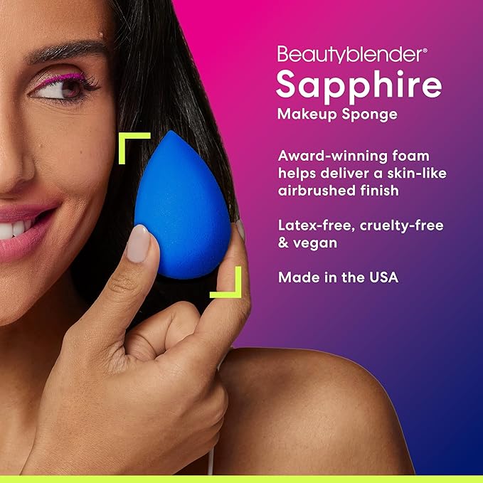 Beautyblender® | Sapphire Beauty Blender Makeup Sponge, Super-Soft Foam Easily Blends Foundations, Powders & Creams, Made in USA, Reusable, Washable, Streak Free Application, Vegan, Cruelty Free