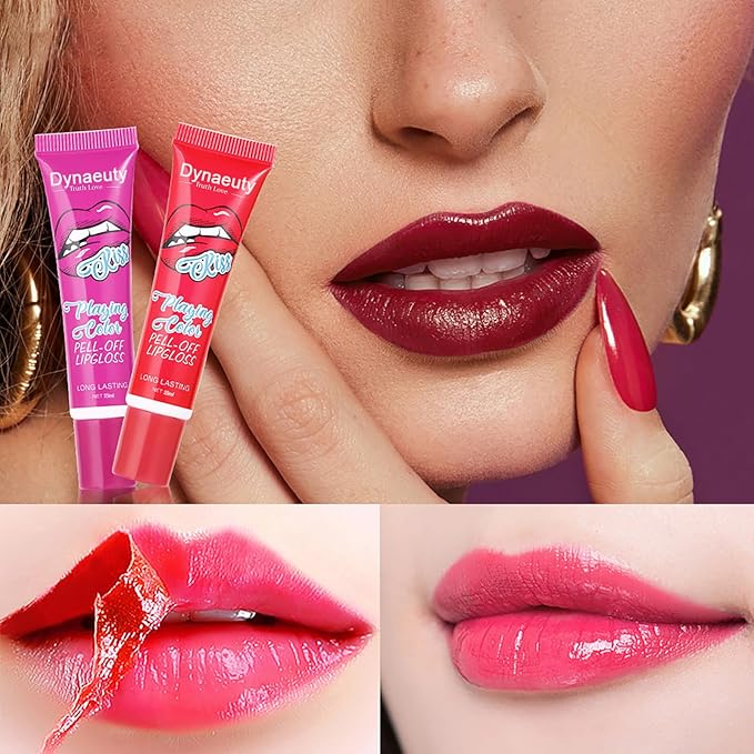 6 Pcs Peel Off Lip Stain Lip Tint Set Lip Glosses Long Lasting Waterproof Non Stick Cup Non Fade Liquid Lipstick Set, Magic Color Lip Oil Set for Women #C