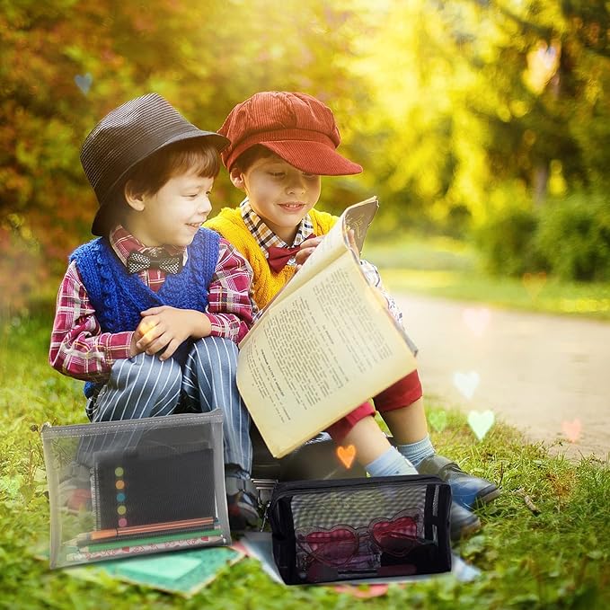 6 Pieces Mesh Makeup Bags Mesh Cosmetic Bag Portable Travel Organizing Zipper Pouch Toiletries Makeup Pouches for Home Office Travel Accessories (Classic Colors)