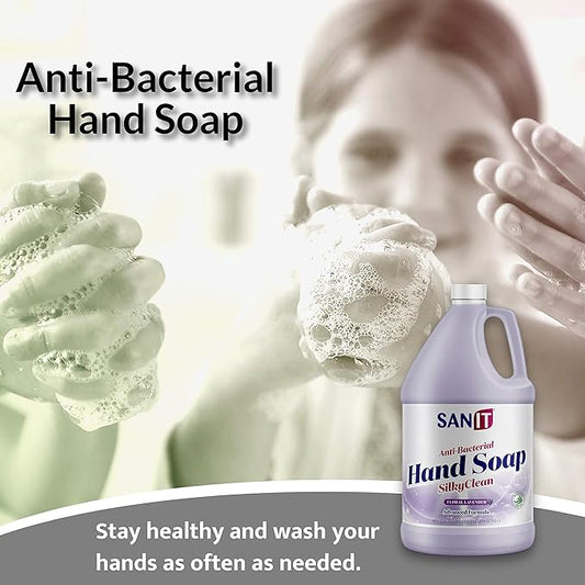 Sanit Silky Clean Antibacterial Liquid Gel Hand Soap Refill - Advanced Formula with Coconut Oil and Aloe Vera - All-Natural Moisturizing Hand Wash - Made in USA, Lavender, 1 Gallon