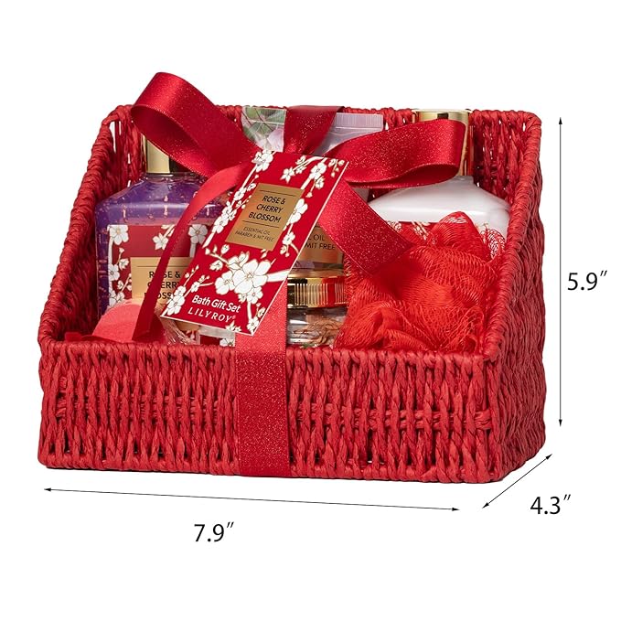 Bath and Body Gift Basket Set for Mothers Day - 9 Pcs Luxury Rose Spa Gift Basket Set for Women, Gift with Bath Bomb | Perfect Valentine's, Birthday, Christmas Gifts for Her, Gift for Mom All Occasion