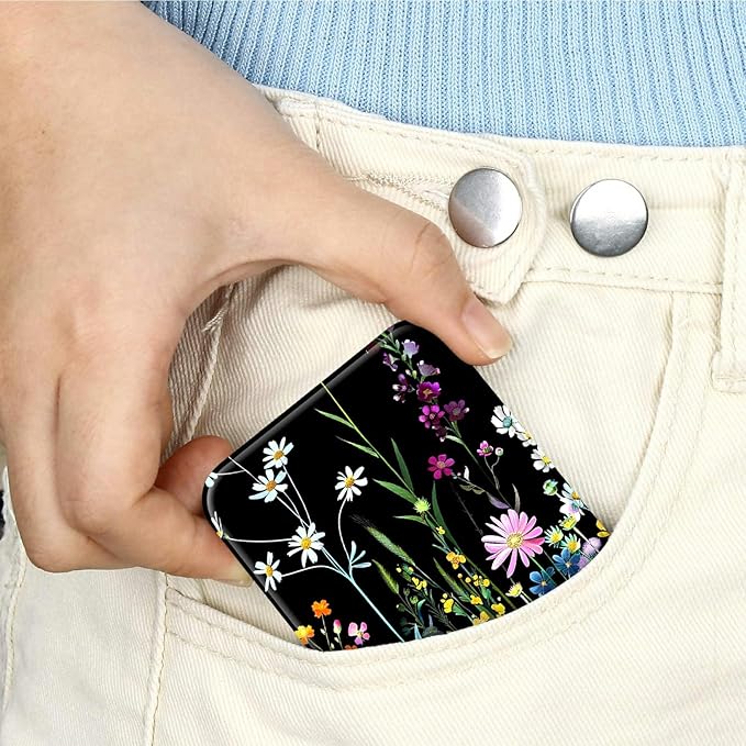 Beautiful Wildflowers Folding Travel Mirror Vanity Mirror PU Leather Portable Adjustable Rectangular Ultrathin Makeup Mirror,for Travel, Camping,Home