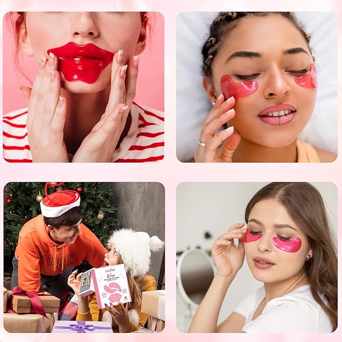 10 Pair Under Eye Mask & 10 Pair Lip Mask Skincare Set, Rose Pink Lip Patches & Under Eye Patches for Puffy Eyes, Dark Circles, Dry Lips Lines, Deep Hydrating Moisturizing, Gifts for Mom Women