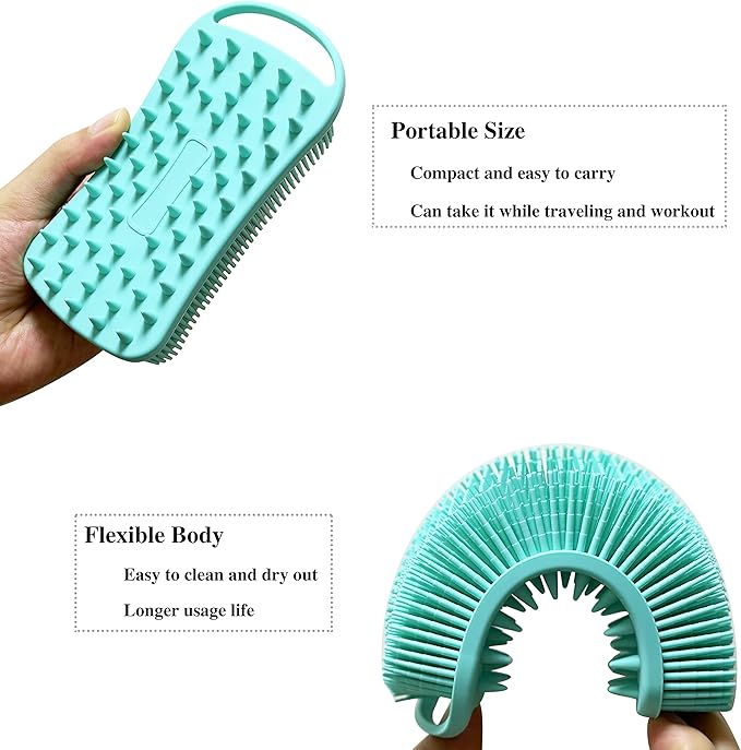 2 PC Silicone Exfoliating Body Scrubber, 2 in 1 Silicone Body Shampoo Brush, Soft Silicone Loofah for Sensitive Skin, Shower Silicone Hair Scalp Massager, Easy to Clean, Lather Well (Black&Green)
