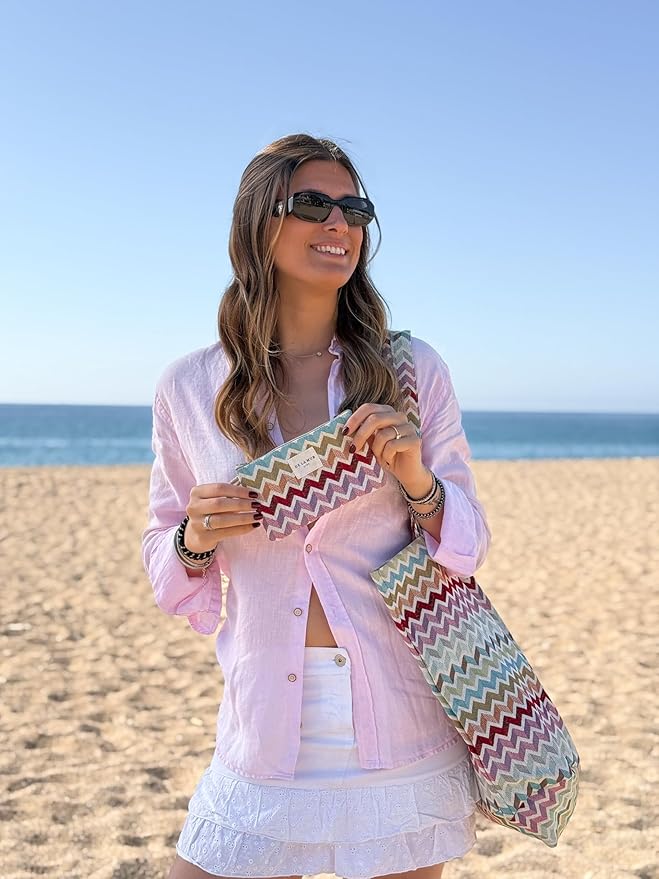 Medium Chevron Travel Size Toiletries Makeup Pouch – Travel Cosmetic Bag, Toiletry Organizer & Coin Purse for Women, Perfect Gifts for Her, Zipper Makeup Bag, Made in Barcelona, Spain