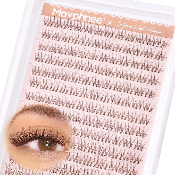 Mavphnee Brown Lash Clusters Natural Cluster Eyelash Extensions 10-12MM C-Curly Lash Extension Individuals 168 Pcs DIY Self Application Lash Extension Clusters for Beginners