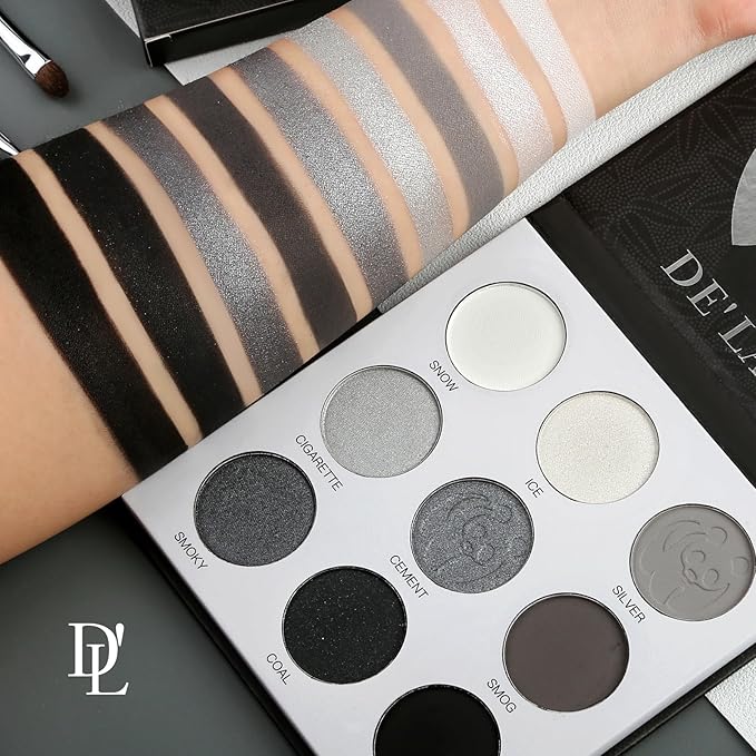 Afflano DL Gray Eyeshadow Palette Grey Black White Silver, Blendable Smokey Eye Eyeshadow for SFX Skull Goth Look Halloween Makeup Palette, Long Lasting Dark Eye Shadow Pallet - Panda