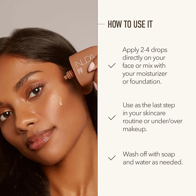 Nuda Bronzing Glow Drops | Squalene, Ginger, Lavender, & Moringa-Infused Face Bronzing Drops | Lightweight, Washable Bronzer Drops | Cruelty-Free, Paraben-Free, & Sulfate-Free Bronzing Serum, (30 mL)