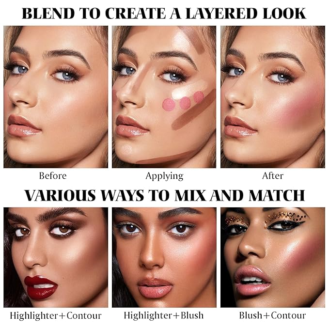 3Pcs Cream Contour Kit - Cream Blush, Highlighter, Contour Bronzer for Cheeks, Waterproof Long Lasting Blendable, Contour Stick Trio for Face Makeup (#01, 03, 04)