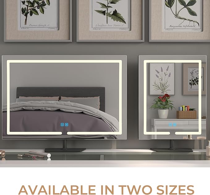 Makeup Mirror with Lights, 12.6 x 17.7 Inch LED Vanity Mirror, Lighted Makeup Mirror with Dimmable 3 Modes, Smart Touch Control, Aluminum Frame and Tempered Glass Base, Bronze