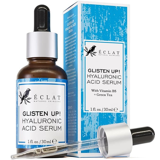 Eclat Skincare Hydrating Hyaluronic Acid Serum for Face – 2.5% Hyaluronic Acid + 3% B5, Green Tea & Jojoba Oil - Moisturizing & Plumping Formula for Smoother Skin - Stocking Stuffers for Women 1 Fl Oz
