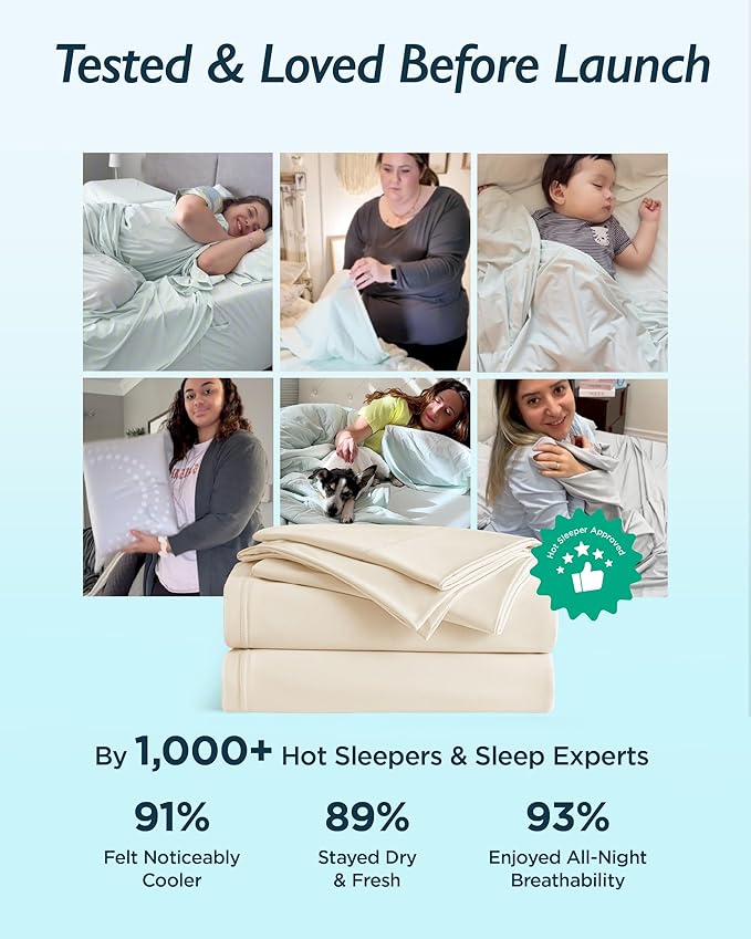 Breescape Cooling Sheet Set Twin Size - BlendTek™ Dry & Cool Technology for Hot Sleepers and Night Sweats, Q-Max>0.46 Tech, Deep Pocket Up to 18", 360° Elastic Band, Ivory