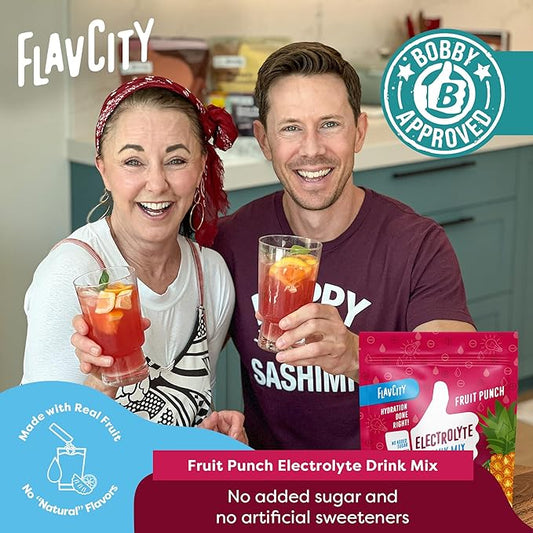 FlavCity Fruit Punch Electrolytes Powder Packets - 28 Hydration Packets - No Added Sugar - Hydration Powder with Real Fruit & Unrefined Sea Salt - Keto & Gluten-Free (28 Stick Packs)