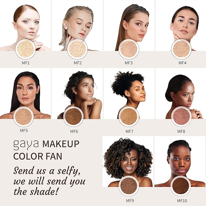 Vegan Mineral Powder Foundation Light to Full Coverage, Natural Foundation for Natural-Looking, Mica Mineral Foundation, Cruelty Free, No Chemicals by Gaya Cosmetics (MF6)