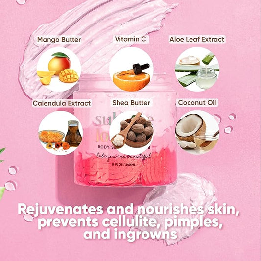 Olivia Beauty Body Scrub for Women - Body Self Love, All Natural Exfoliating Formula with Organic Ingredients like Shea, Mango & Cocoa Butter, and Coconut Oil - Restores Skin Nutrients, 8 Oz