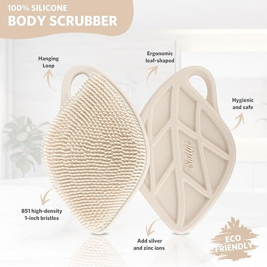 Sndyi Silicone Body Scrubber, Gentle Exfoliating Body Scrubber for Sensitive Skin, Leaf Shaped Shower Scrubber with Lathering Bristles, 2pcs