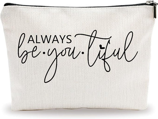 Minimalism Makeup Bag - Always Be-You-Tiful - Positive Quotes Cosmetic Bag, Toiletry Bag Gift For Girls, Teen, Sister, Besties, Personal Care & Accessories - A02