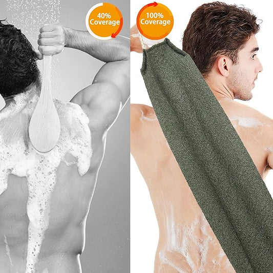 Scrubber Back for Shower Extended Length Scrubber Towel Exfoliating Washcloth Body Scrub Sponge Shower Loofah with Handle for Women Men Deep Clean Body Skin Massages (green2)