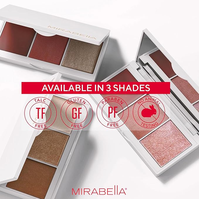 Mirabella Megastar Pro Face Trio Powder Contour Palette with Bronzer Powder & Cream Highlighter, Lightweight & Buildable Color Contour Makeup Creates a Flawless, Sculpted Look for All Skin Types