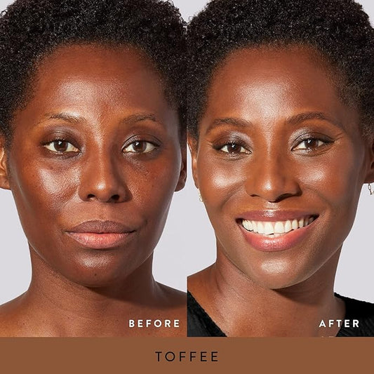 LAURA GELLER NEW YORK Get Glowing Kit (2pc): Baked Balance-n-Glow Illuminating Powder Foundation, Toffee + Airbrush Kabuki Makeup Brush