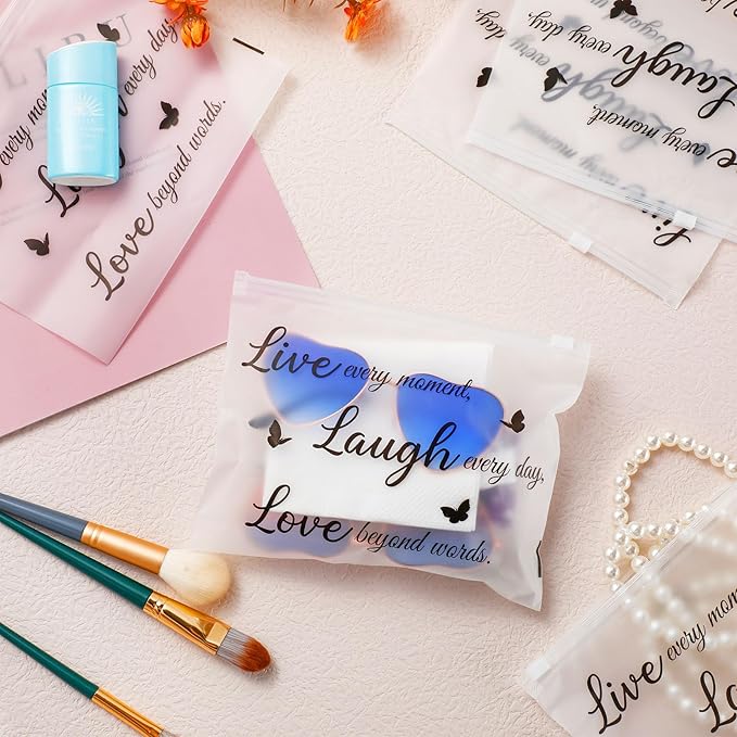 100 Pcs Inspirational Gifts for Girls Women Travel Cheer Makeup Bag Bulk Loved Quotes Cosmetic Bags with Zipper Thank You Encouragement Birthday Gift Bag for Nurse Teacher Friend (Minimalist)