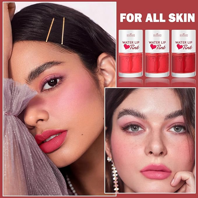 3PCS Lip Tint Stain Set Water Tint Vivid Color Lip Stain Long Lasting Waterproof Lip Gloss Moisturizing Multi-Use Matte Liquid Lipstick Lip and Cheek Tint Makeup - Set A