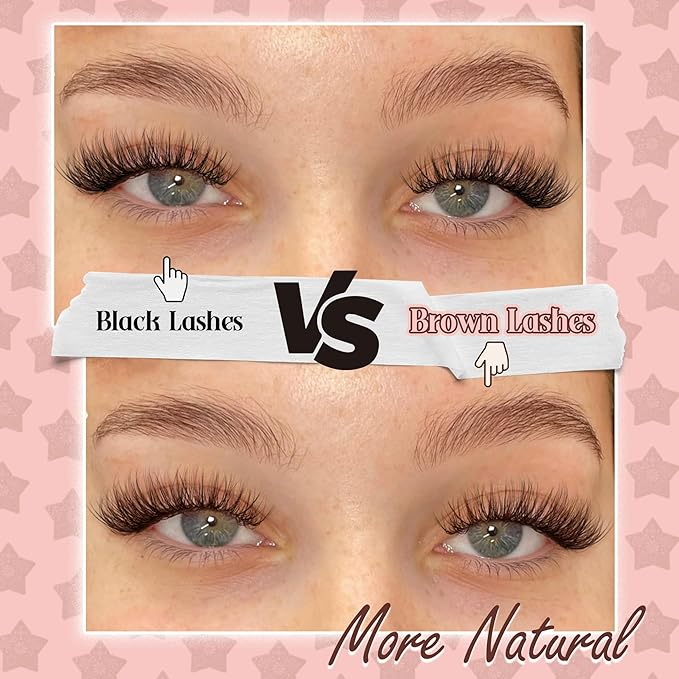 Brown Lash Clusters Kit Natural Dark Brown Eyelash Extensions Kit Wispy Individual Lashes C-Curly Cluster Lashes Extensions with Bond and Seal Lash Glue and Eyelashes Tweezers Lash Kit