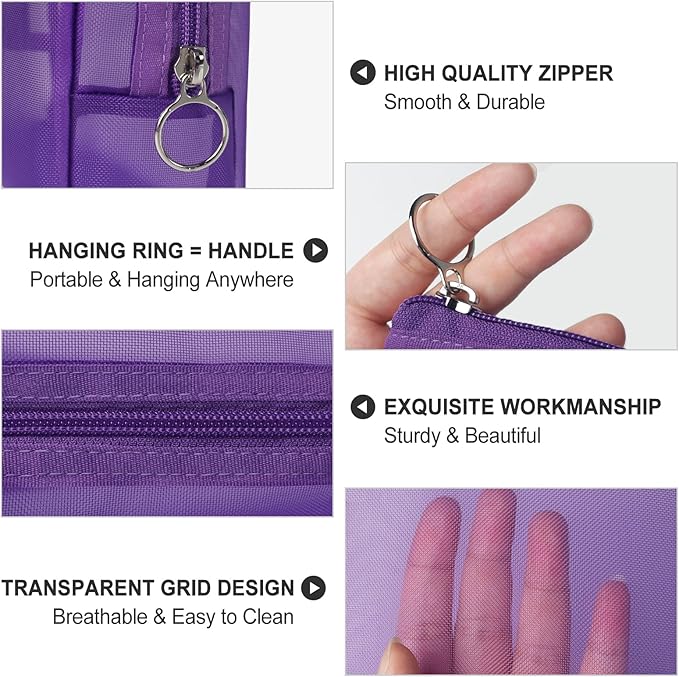 Aosbos 3-Pack Mesh Cosmetic Bag Set - Travel/On-The-Go Makeup Storage, Zipper Closure Small Pouch