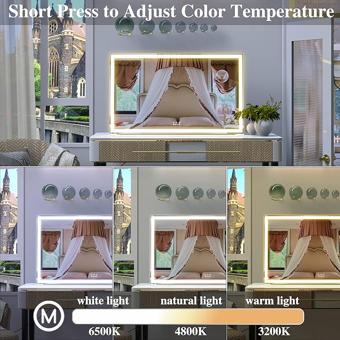 BEAUTME Large Vanity Mirror with Lights 40x24 inch,Lighted Makeup Mirror with Lights fo Bedroom/Dressing Table/Bathroom,Light Up/Aluminum Frame White (Horizontal/Vertical)