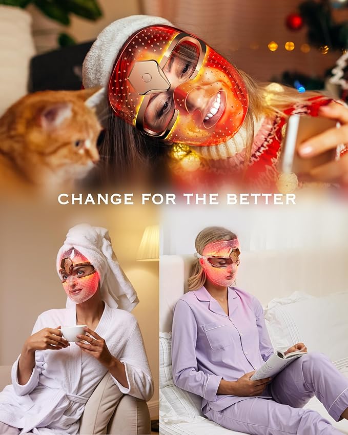 NEWKEY Ultra-lightweight Cordless Red light Therapy Mask for Face, Silicone LED Face Mask Light Therapy, Red Light for Wrinkles Blue Light for Acne, NEW PDT Technology,Timing 10-minute Treatment