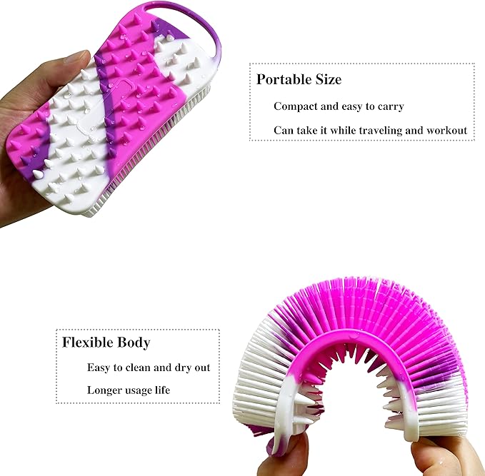 2 PC Silicone Exfoliating Body Scrubber, 2 in 1 Silicone Body Shampoo Brush, Soft Silicone Loofah for Sensitive Skin, Shower Silicone Hair Scalp Massager, Easy to Clean, Lather Well (Black&Purple)