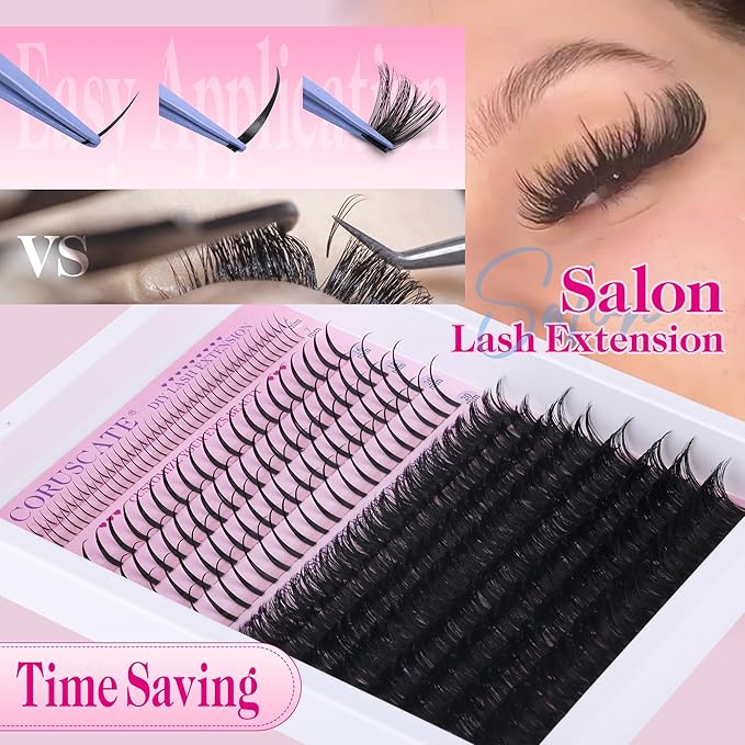 100D Lash Clusters Kit with Bottom Lashes Spikes DIY Lash Extension Kit Thick Cluster Eyelash Extensions 5-20mm Cluster Lashes Strips Eyelash Clusters Individual Lashes Kit with Glue by CORUSCATE