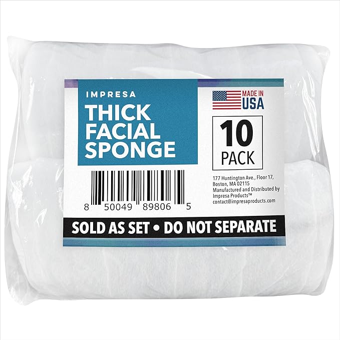 10 Pack Extra Thick Facial Sponge for Daily Deep Cleansing - Regular Buff Style Exfoliating Pads for Removing Dead Skin, Dirt & Makeup - Normal to Oily - Made in The USA - Reusable Puf - White