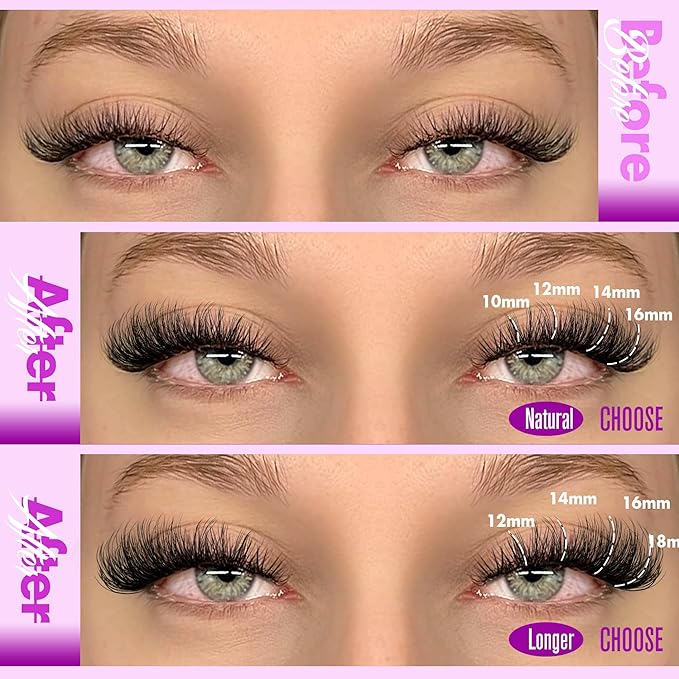 Pawotence Lash Clusters Wispy Eyelash Clusters 10-18mm Faux Mink Individual Lashes Extension DIY 144pcs False Eyelashes Full Cluster Eyelash Extensions