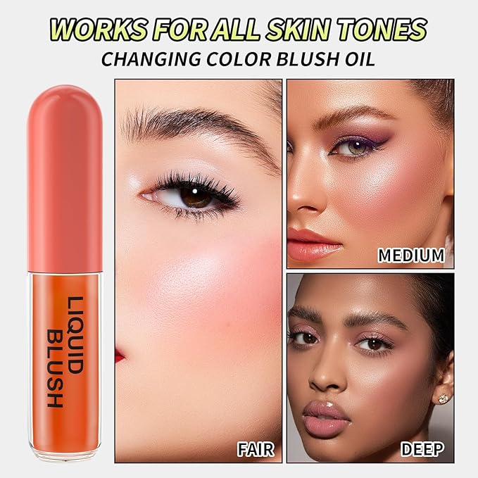 YCLUOYANG-Color Changing Blush Oil, Liquid Blush Oil for Cheeks, Long-lasting Color Pigments, Clear Blush For All Skin Tones