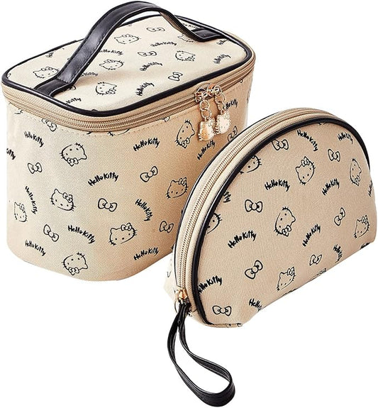 AmBealla Make up Bag Travel Cosmetic Bags Brush Holder Zipper Pouch Case Organizer Cute Organizer Suitable for Purse for Women (Beige 2PCS)