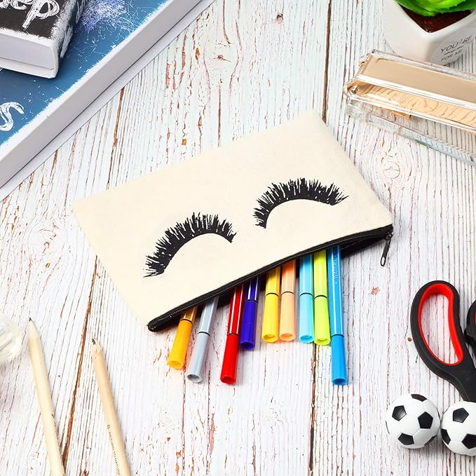 18 Pieces Eyelash Cosmetic Bags Canvas Lash Makeup Bag Travel Make up Pouches Toiletry Bag with Zipper for Women and girls (S, Beige)