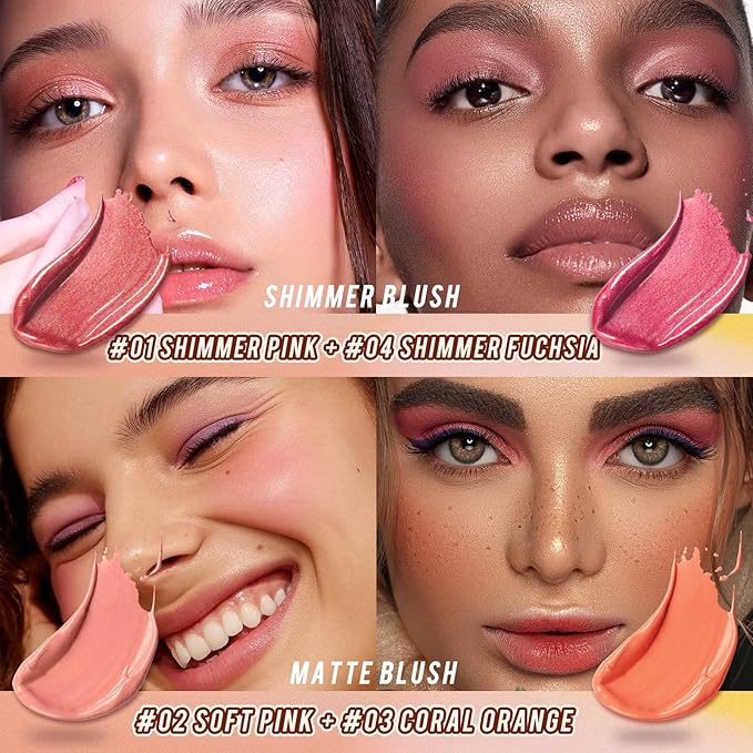 2 Pcs Cream Blush Sticks - Natural & Matte, Lightweight, Blendable Makeup Kit - Shimmer Blush (#01 Pink, #04 Fuchsia)