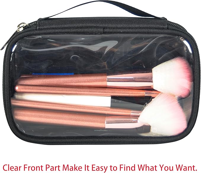 3pcs Pack TSA Approved Travel Pro Beauty Makeup Kits Cosmetic Organizers Case Clear Utility Pouch Combo Set Bag with Zipper & Handle (Black)