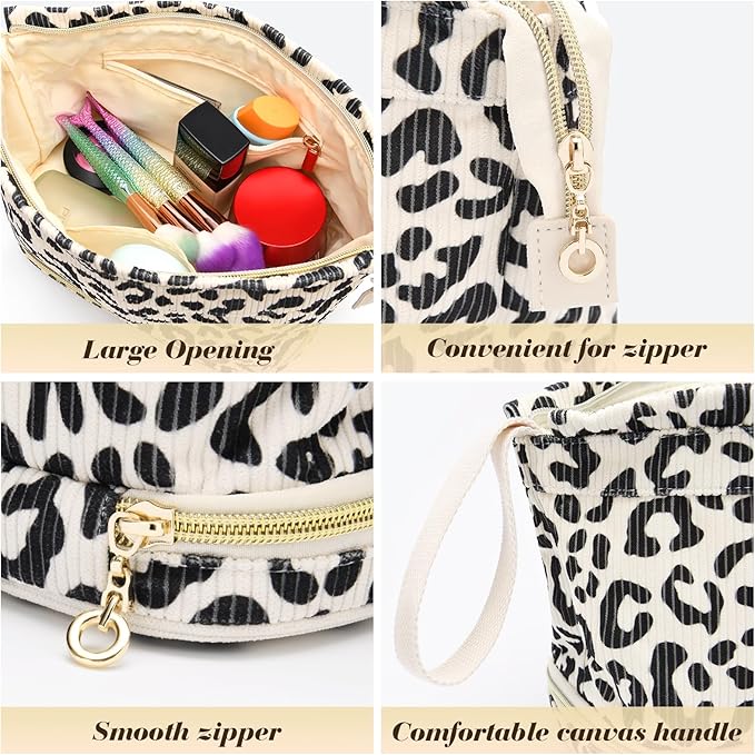 Makeup Bag for Women, Large Make Up Bag Corduroy Cosmetic Bag for Girls, Make up Travel Bag Essentials, Strawbery Cute Toiletry Bag for Women Travel Size Toiletries Bag