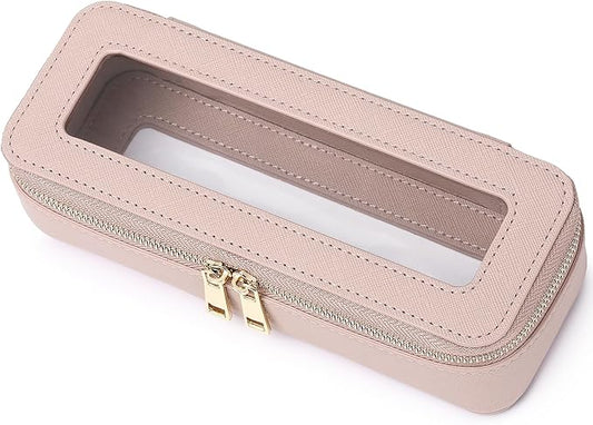 Makeup Brush Case Clear Travel Cosmetic & Toiletry Bag Small Makeup Bag with Zipper Purse Organizer Car Essential Bag for Women (Pink, SLIM)