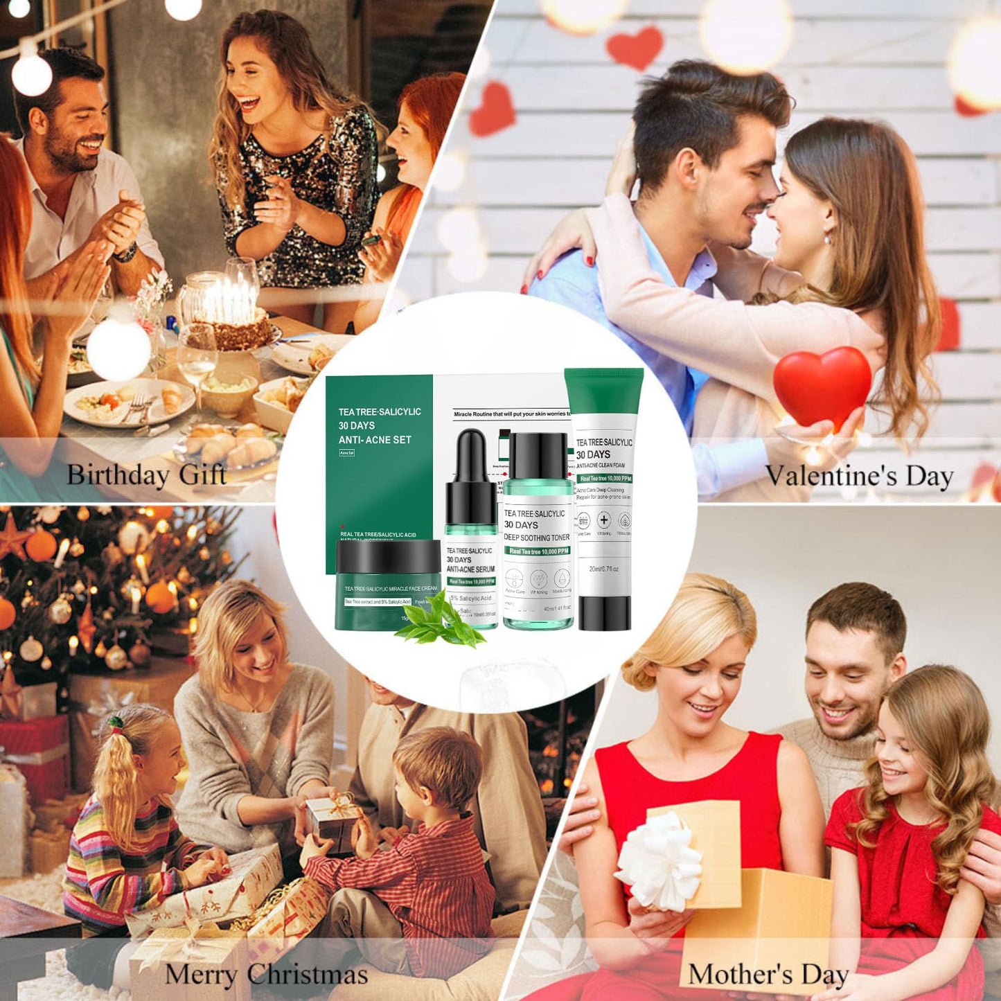 Acne Treatment Skin Care Kit - Salicylic Acid Skin Care Set - Acne Treatment for Face - Skin Care for Teens 10-12 - Salicylic Acid Serum,Clean Foam,Toner,Face Cream - Christmas Gifts Acne Kit