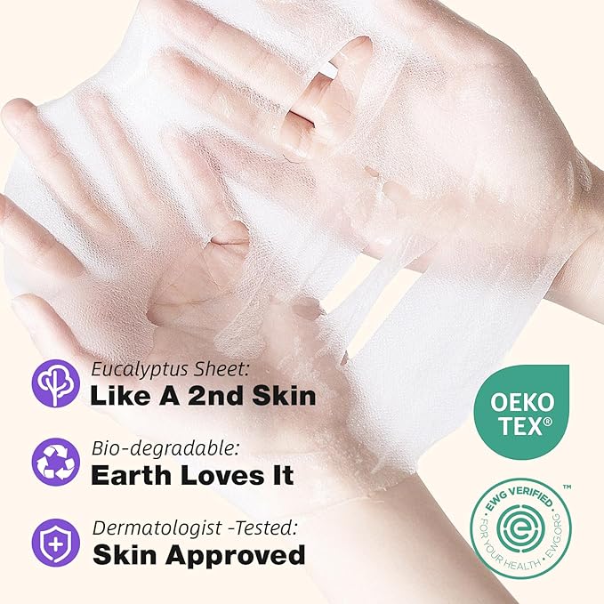 ZealSea Clean Beauty Face Masks Skincare, Minimalism 15 Ingredients Sheet Mask, Deep Hydration Facial Mask for Bouncy & Glowing, Sleepover Spa Party Supplies, Women Teen Girl Gifts Trendy Stuff, 7Pack