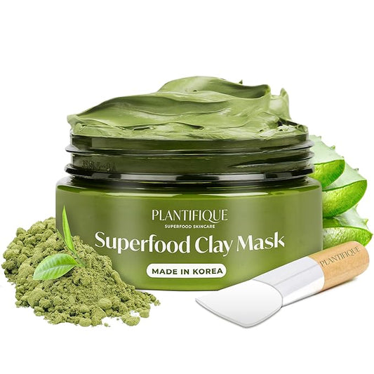 PLANTIFIQUE Korean Skincare Clay Mask – Hydrating Mud Mask with Avocado & Superfoods, Dermatologist-Tested for Face & Body – Vegan, 3.4 Oz/100ml