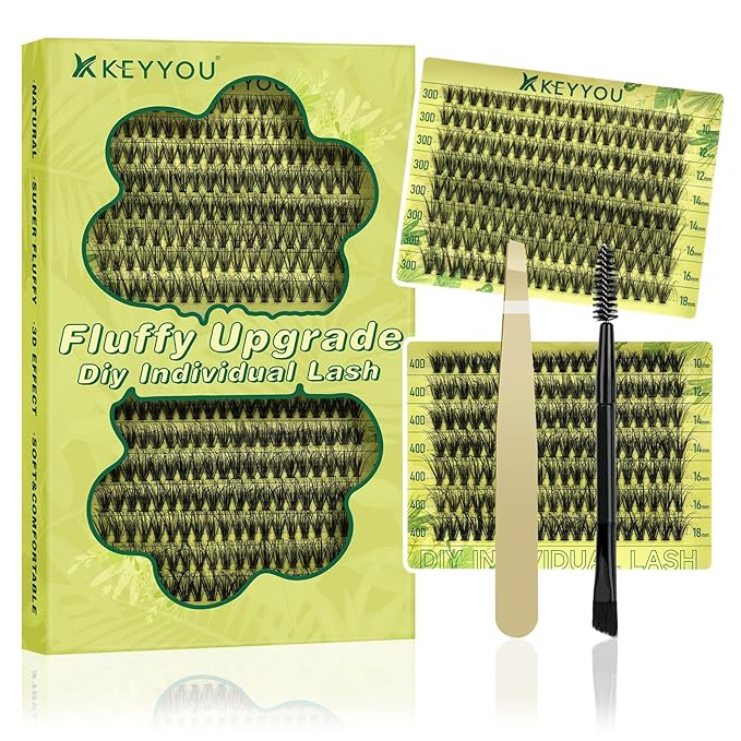 Lash Clusters 3D Effect Individual Lashes KEYYOU 300pcs 30D D Curl 10-18MIX Eyelash Clusters Wispy Lashes Fluffy Cluster Lashes Natural Soft DIY Lash Extension(3D-30D40D-10-18MIX)